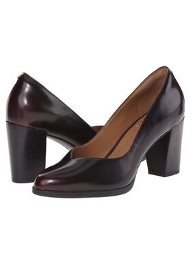 CLARKS Signature Kadri Leah Burgundy Leather Pump Block Heels Size 6.5